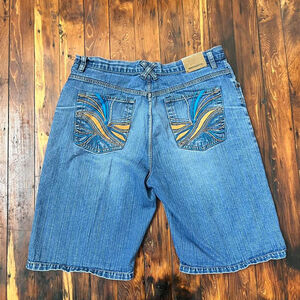 96 North Embroidered Denim Shorts